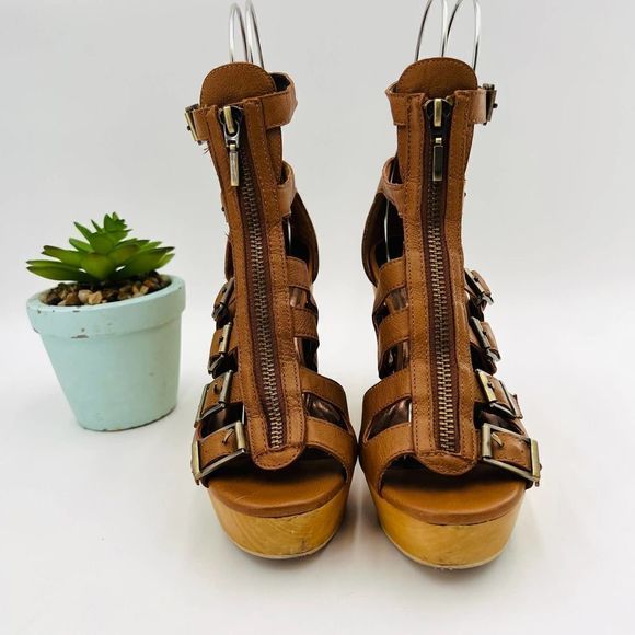 Cynthia Vincent Pacey Gladiator Brown Wedge Size 7.5 - Picture 5 of 16